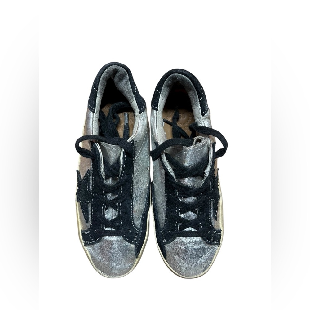Golden Goose Super-Star Kids Silver and Black Star Sneakers Size:30 - Picture 3 of 10